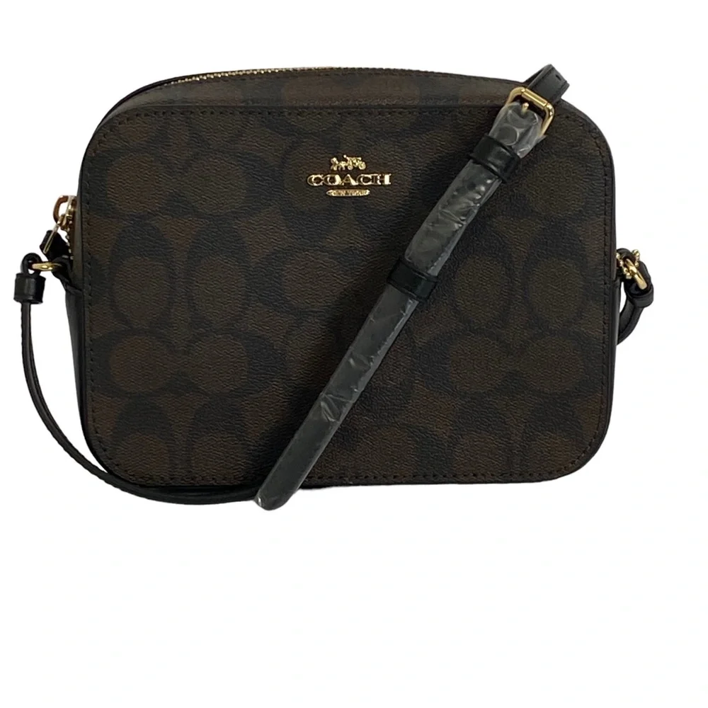 Coach Signature Canvas Mini Camera Bag for Women, Black/Brown